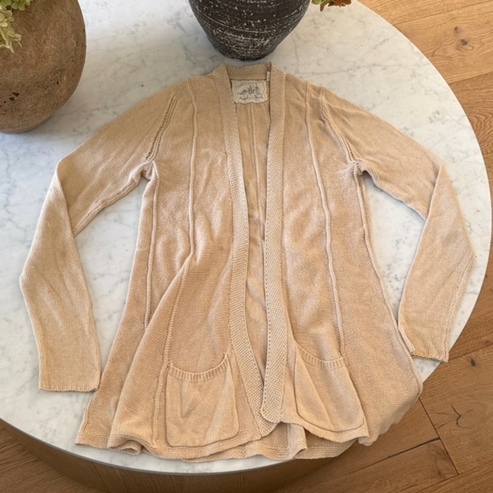 Angel Of The North Cream Open Front Cardigan XS Knit Pockets